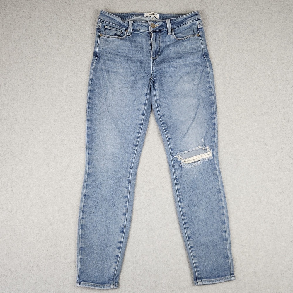Paige Jeans Women 28 Blue Verdugo Ankle Skinny Distressed Knee Light Wash Denim